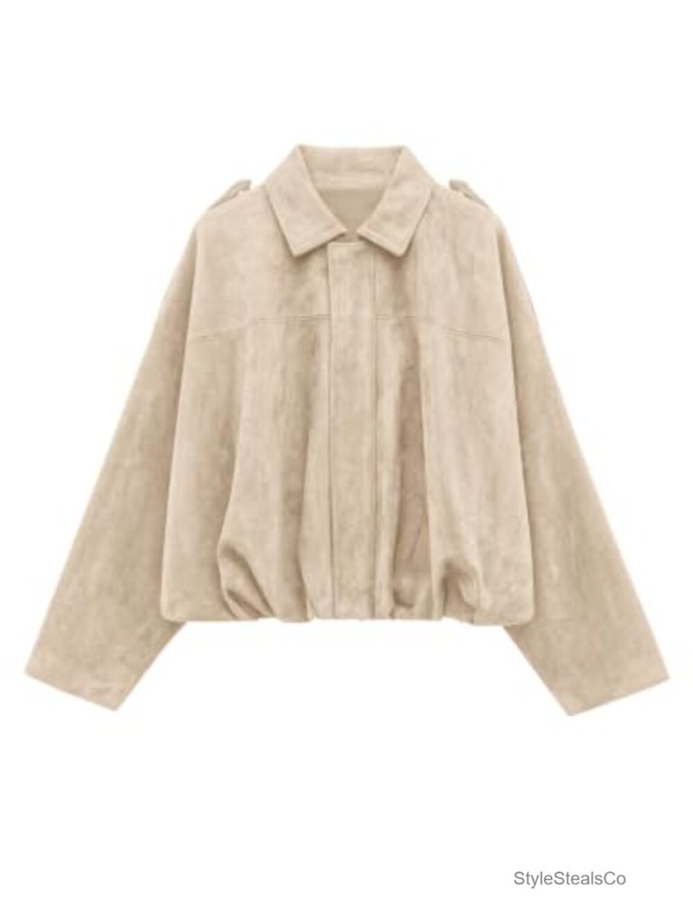 Faux Suede Cropped Bomber Jacket Women Oversized Zip Fall Winter